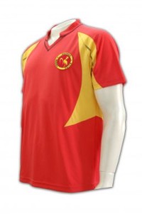 W057 訂做球衣運動衫  設計功能性運動衫  訂做團體籃球服專門店    紅色  撞色金黃色